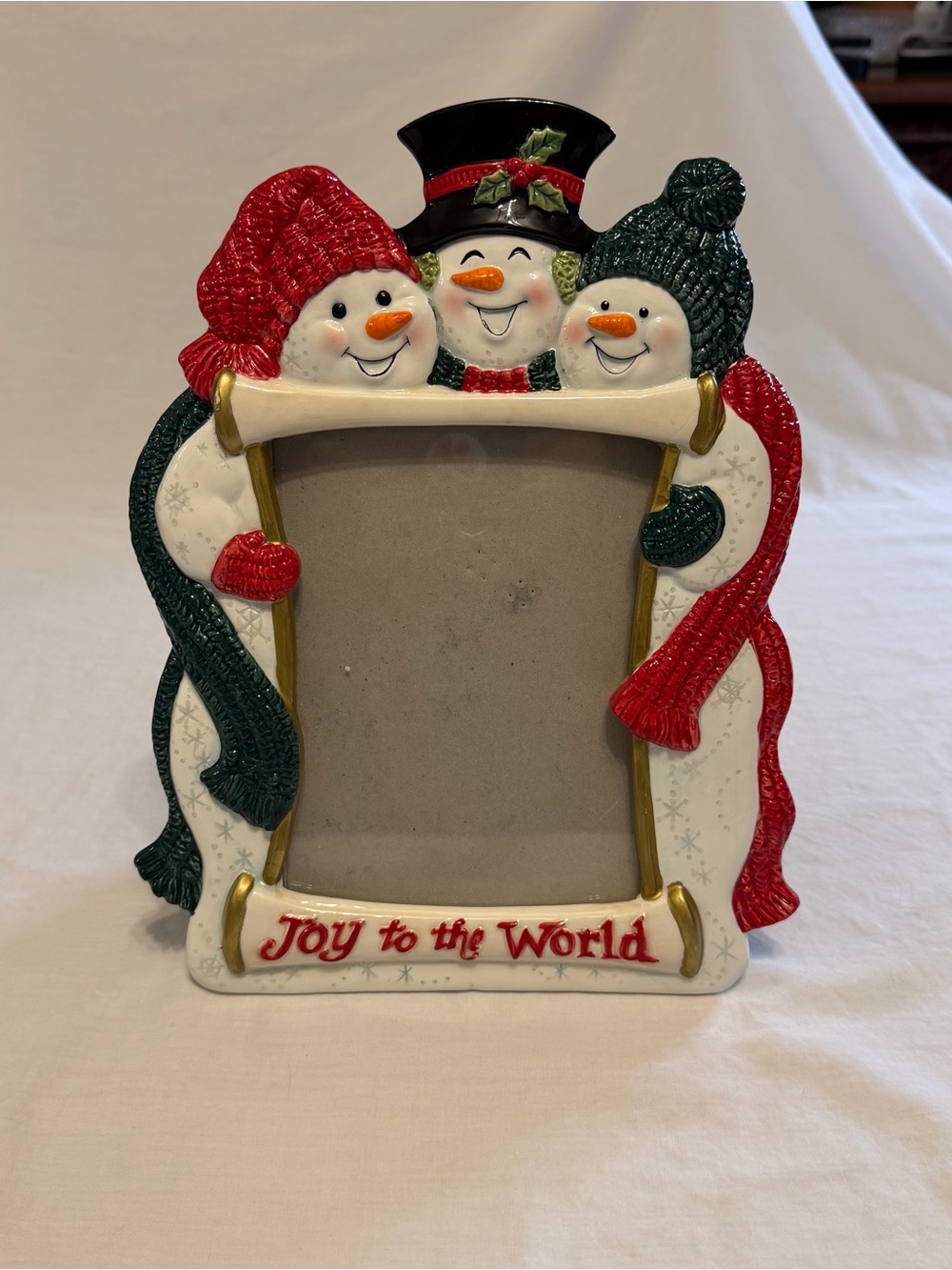 Fitz And Floyd Holiday Snowman Photo Frame - Red & Green 5x7